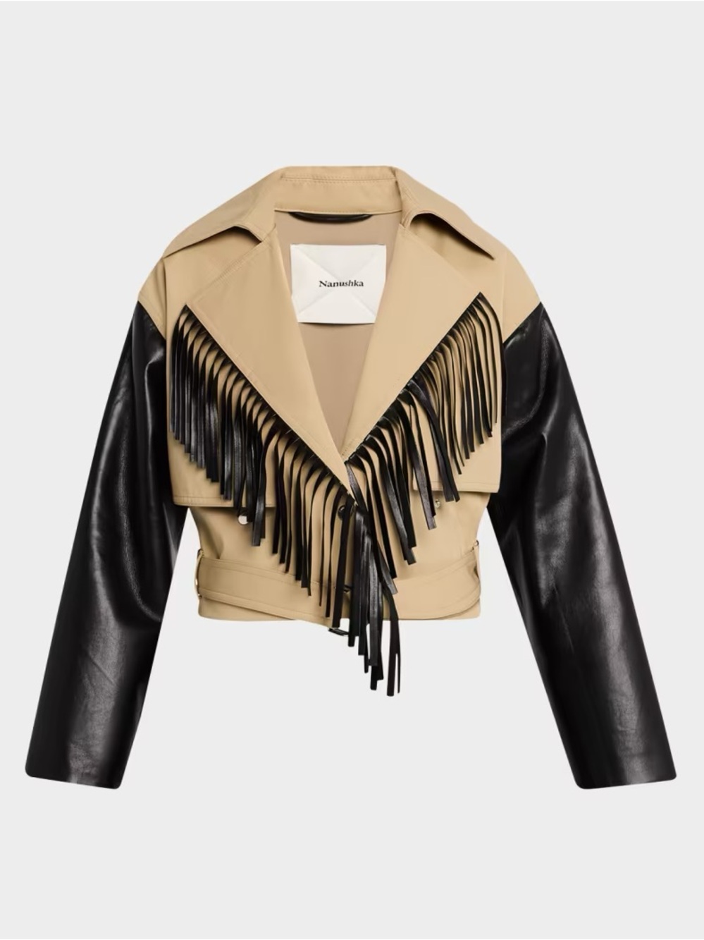 Nanushka Kazia Fringe Trench Coat. Cropped Leather Jacket